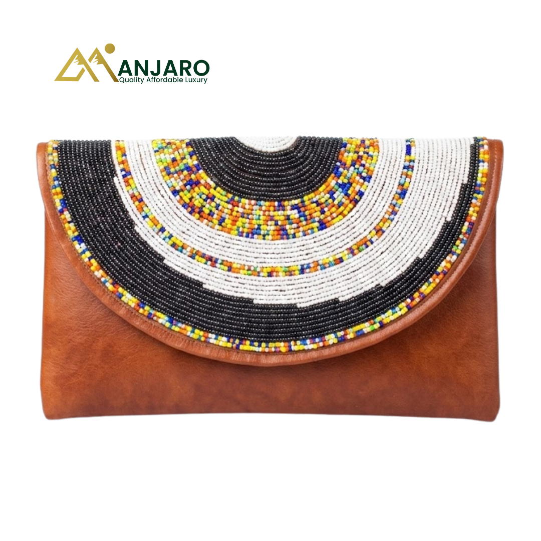 Artisan Heritage Beaded Envelope Clutch – Sienna Leather