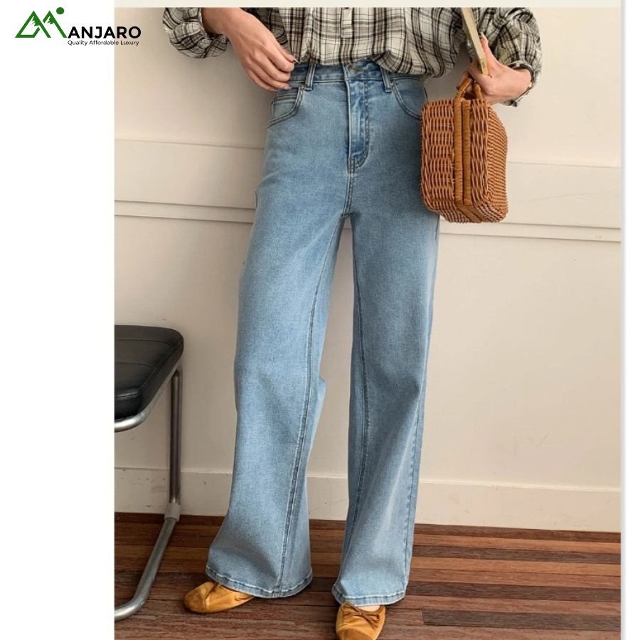 Early Spring 2025 Korean Style Light Blue High Waist Straight Wide-Leg Jeans – Commuter Cotton Pants for Women(Shipping Fee Included)