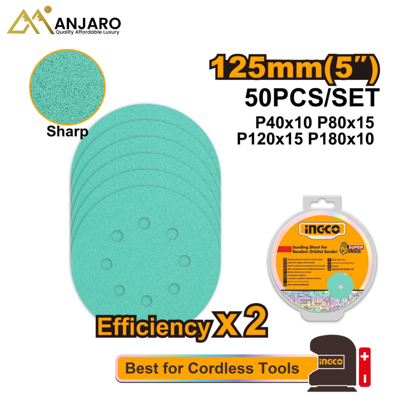 INGCO  Sanding Sheet Set – 125mm (50pcs) AKRS125050