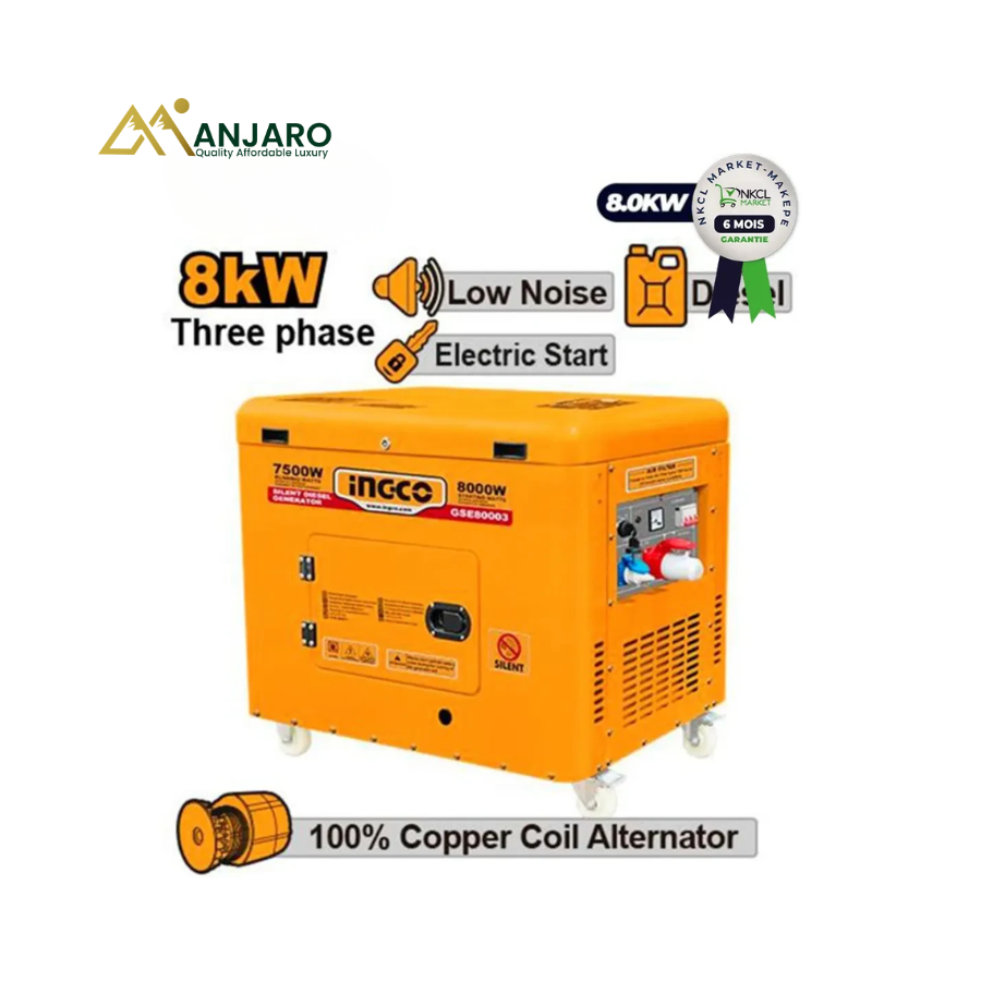 Ingco Silent Diesel Generator 8000W Three Phase Electric Start GSE800032