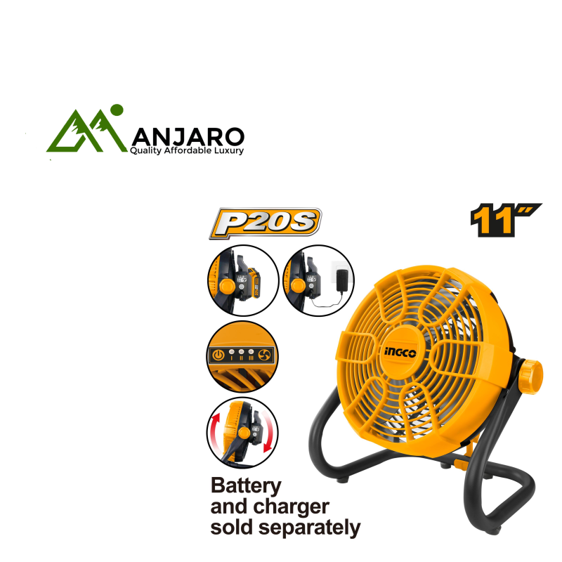 CFALI2002 P20S 20V Cordless Dual-Power Fan – 11" Adjustable, 2-Speed, 360° Tilt Cooling Solution