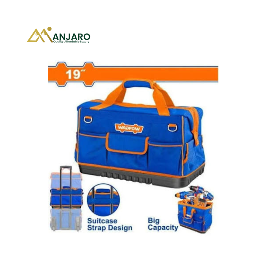 Wadfow Heavy Duty Tool Bag – 19 Inch 600D Polyester with 25 Pockets & PP Base – 20kg Capacity WTG3120
