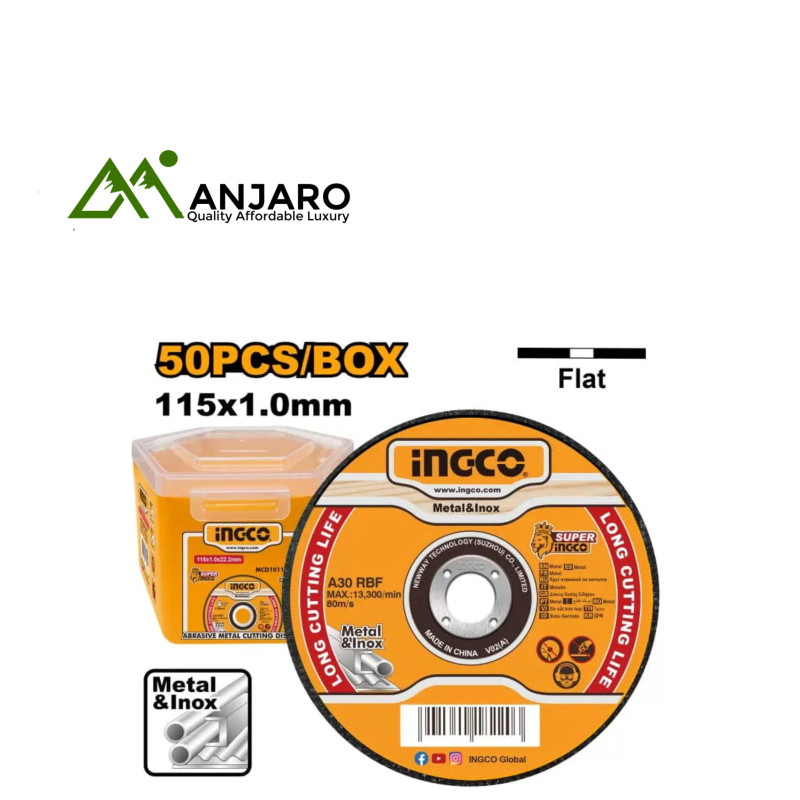 Ingco Abrasive Metal Cutting Disc Set – 115mm x 1.0mm x 22.2mm, 50pcs MCD1011550