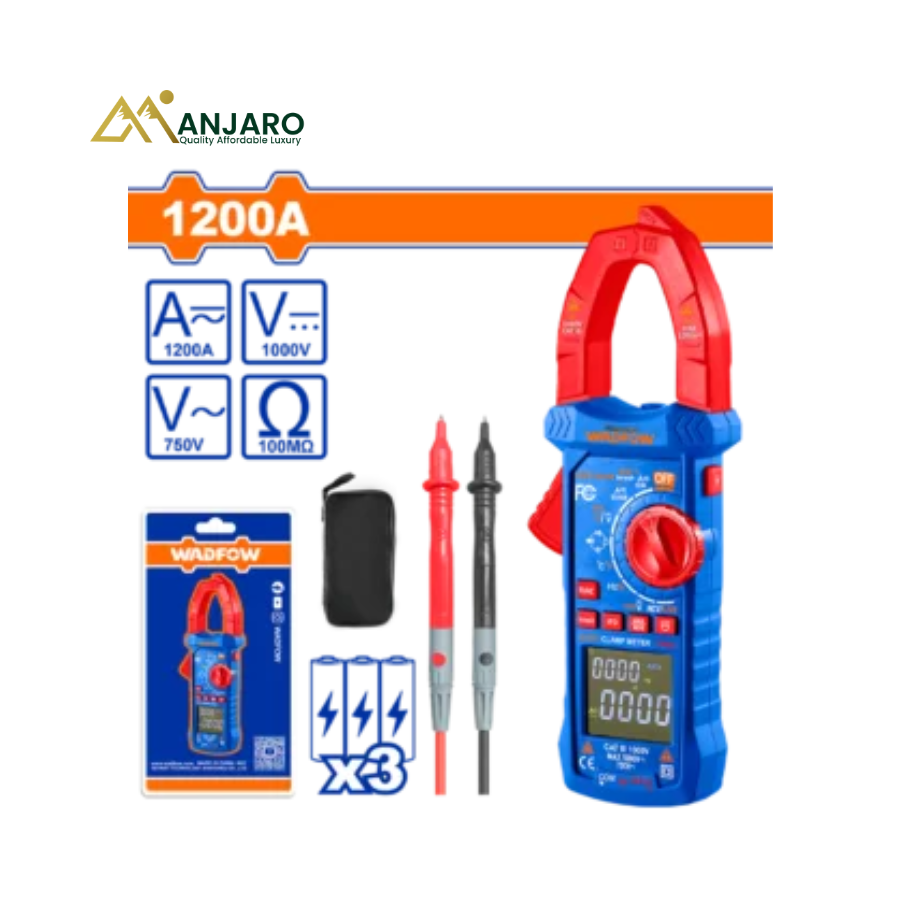 WADFOW True RMS DC/AC Clamp Meter – 9999 Counts – 1200A Digital Clamp Multimeter WDM8802