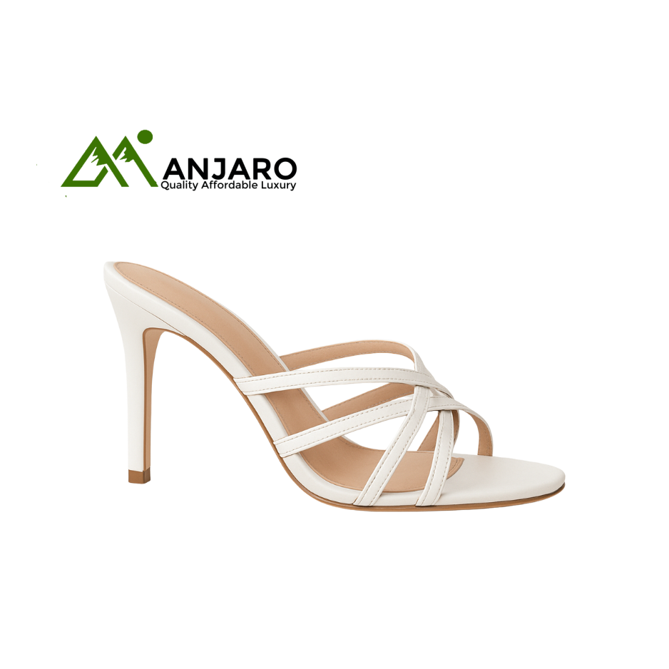 Elegant White Strappy High Heel Sandals for Women – Stylish Stiletto Mules for Parties & Casual Chic
