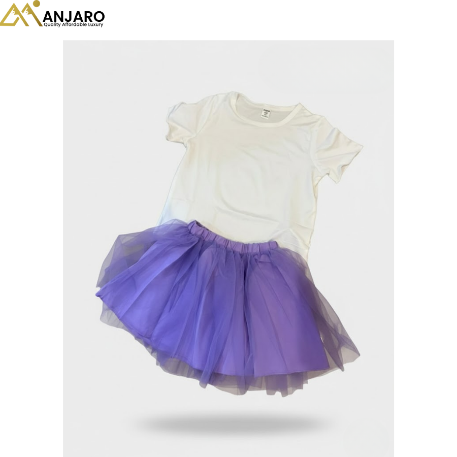 Girls White T-Shirt & Purple Tutu Skirt Set – 2 Piece Outfit (Sizes 3–5)