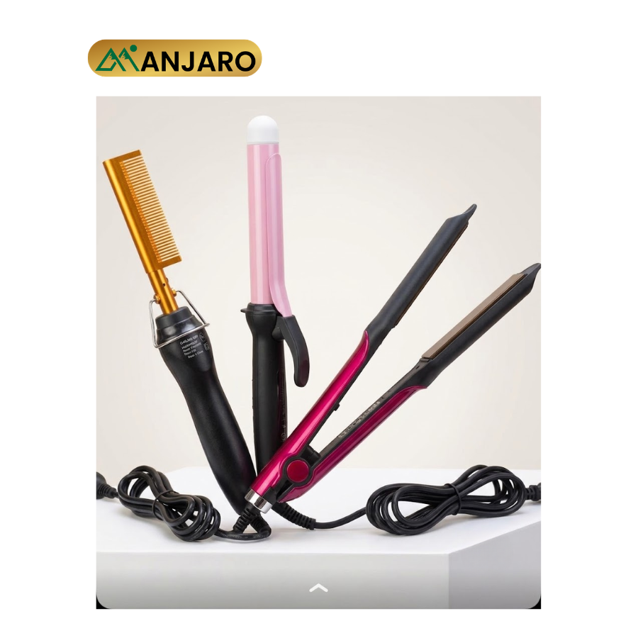 Hot Comb, Curler & Hair Straightener 3-in-1 Combo Set – Electric Hair Styling Tool for Curling, Straightening & Smoothing