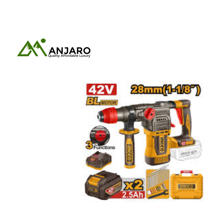 CRHLI422882 Cordless Rotary Hammer 42V – Brushless SDS Plus Drill with 4.5J Impact Energy & 6 Drill Bits