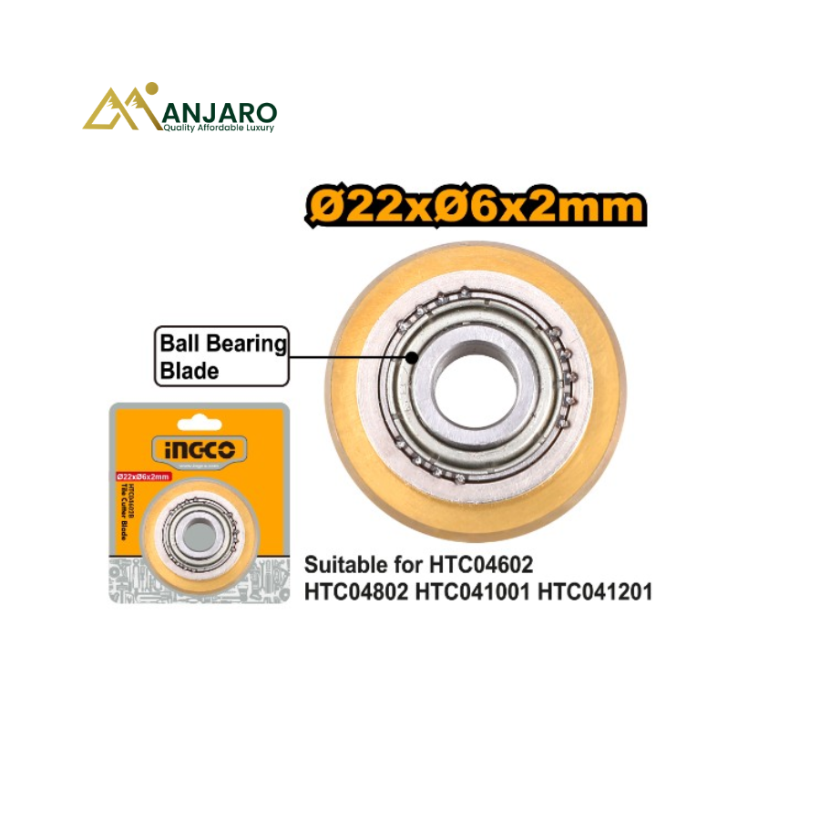 Ingco Tile Cutter Blade – Tungsten Carbide Replacement Cutting Wheel with Ball Bearing – Ø22×Ø6×2mm HTC04602B