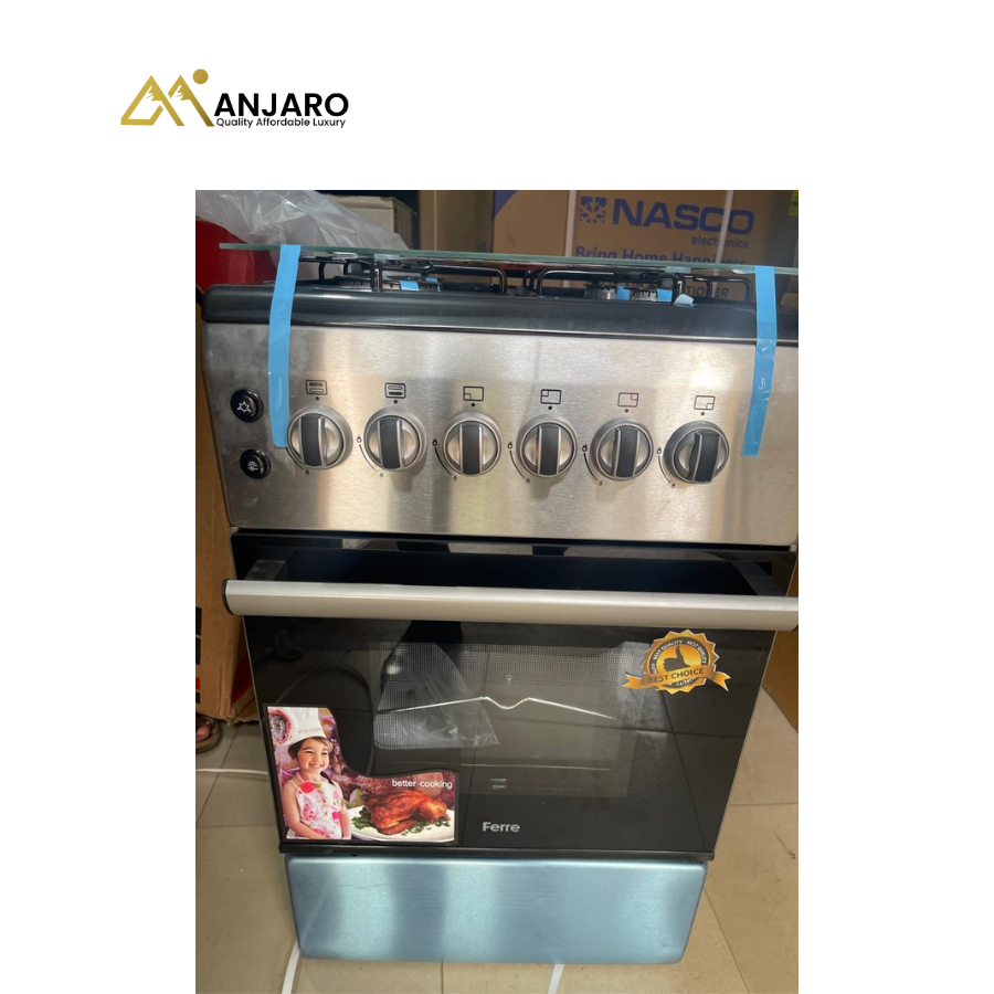 Volcano Ferre 50x60 Gas Cooker – New Line, 4 Burners, Gray & Black, Durable & Efficient