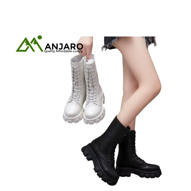 Original Design Black Platform Ankle Boots – Round Toe Lace-Up Women’s Kitten Heel Fashion Shoes