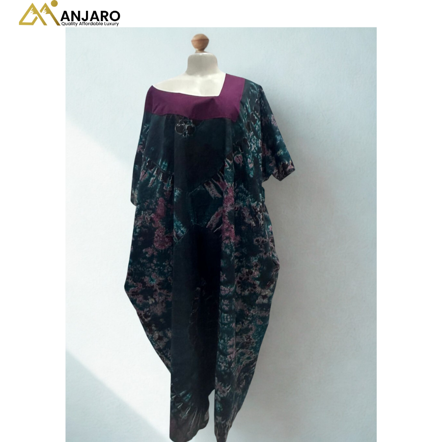 Open back Bubu Dress – Deep Teal & Plum Marble