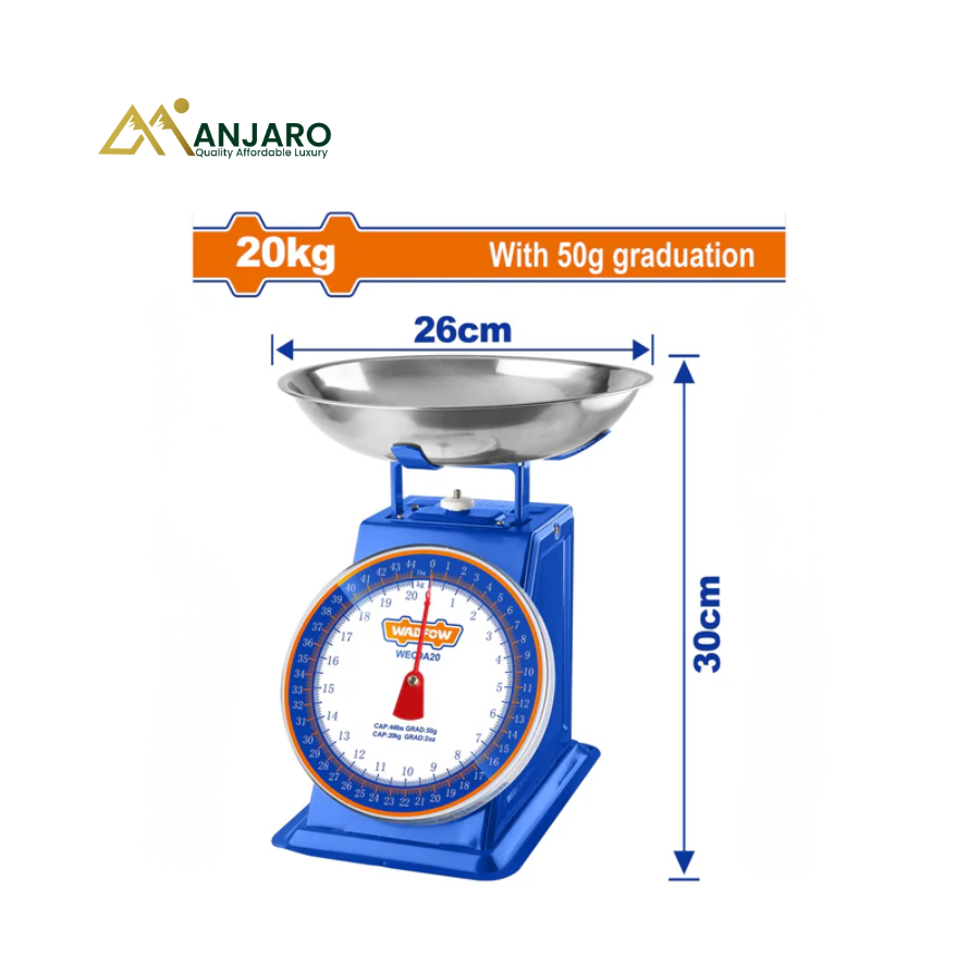 WADFOW Spring Scale – 20kg Mechanical Kitchen Weighing Scale with Stainless Steel Bowl  WEC9A20
