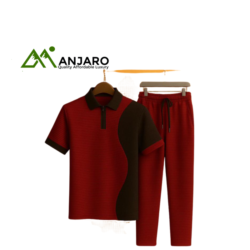 Perfectman Men’s Two-Piece Outfit – Color-Block Polo Shirt & Pants Set for Stylish Casual Comfort