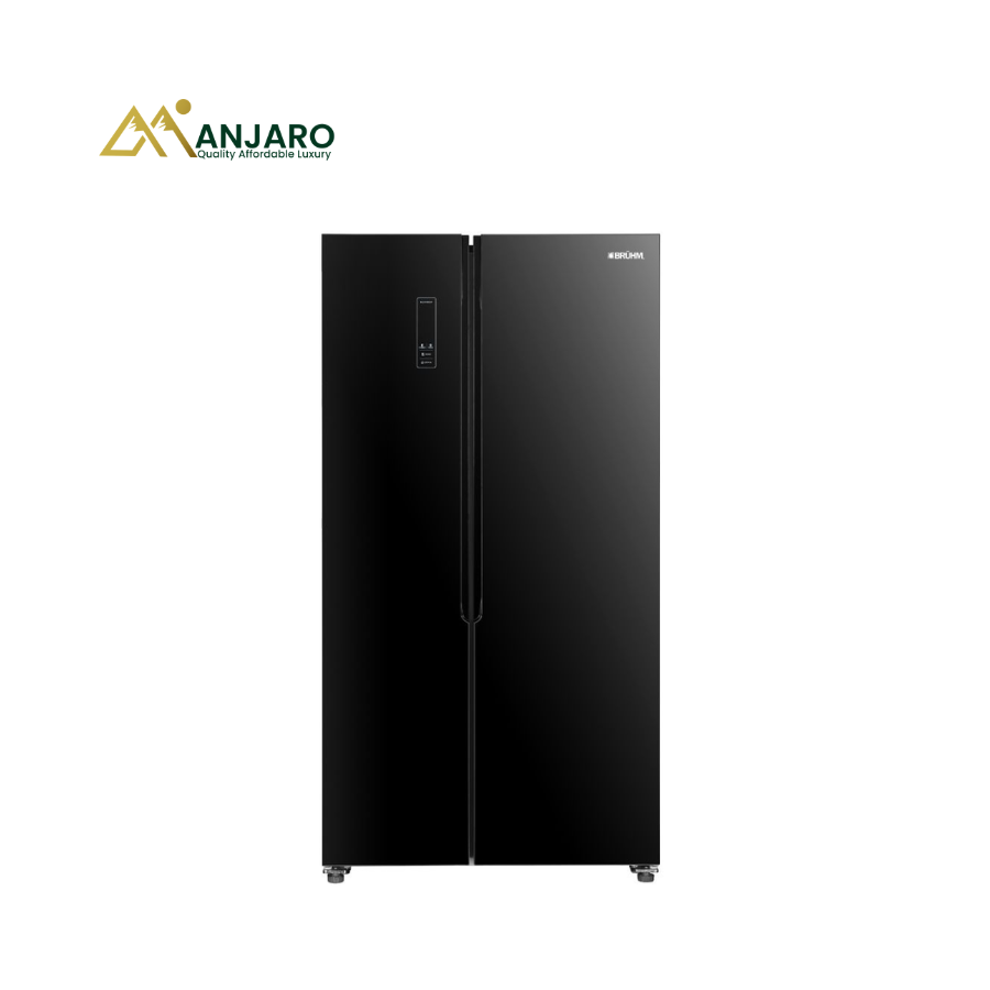 Bruhm 436L Side-by-Side No Frost Refrigerator BFX-450ENG– Sleek Black Glass Design with Advanced Cooling