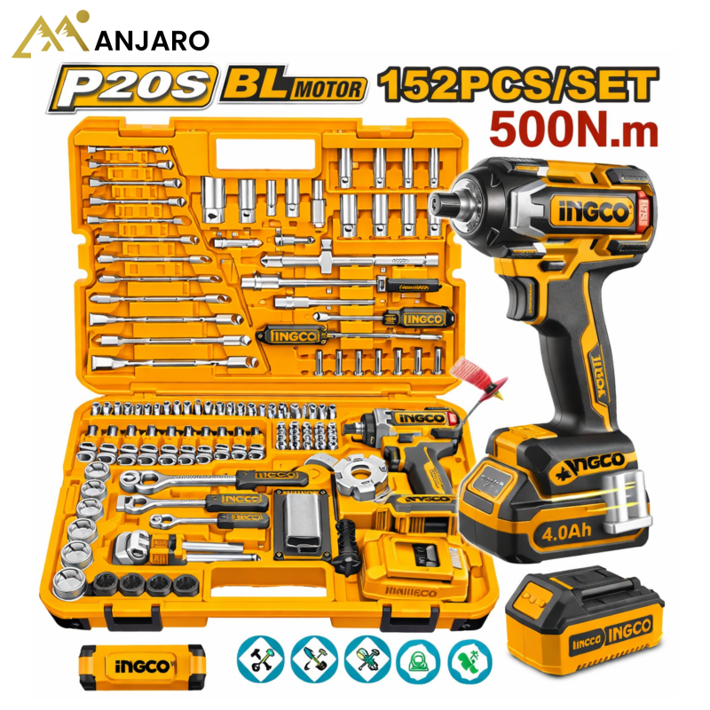 INGCO  Cordless Impact Wrench Tools Set – 152 Pieces (20V) HKTHP31521