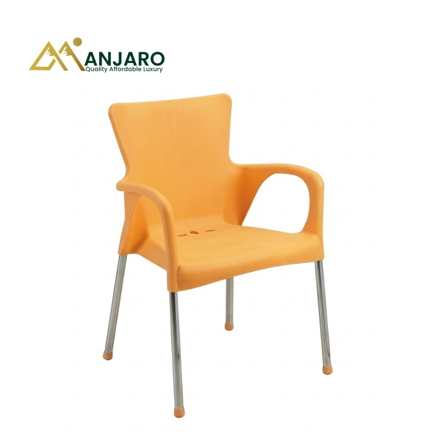 Modern Plastic Arm Chair with Metal Legs – Durable Indoor & Outdoor Seating