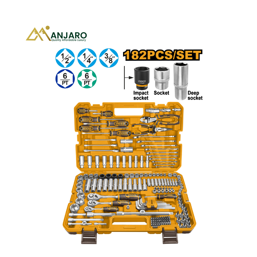 Ingco 182 Pcs Combination Tools Set Socket Wrench Screwdriver Kit HKTHP51828