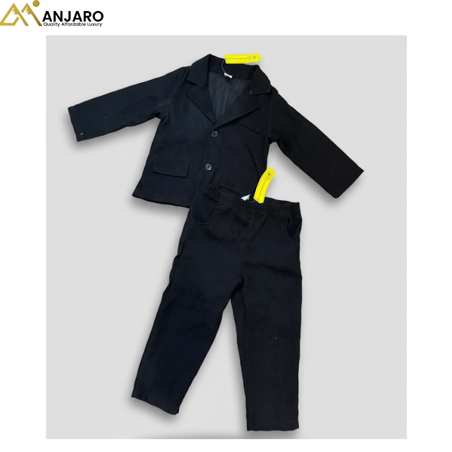 Toddler Boys Classic Black Suit Set – Blazer & Trousers (2–3 Years)