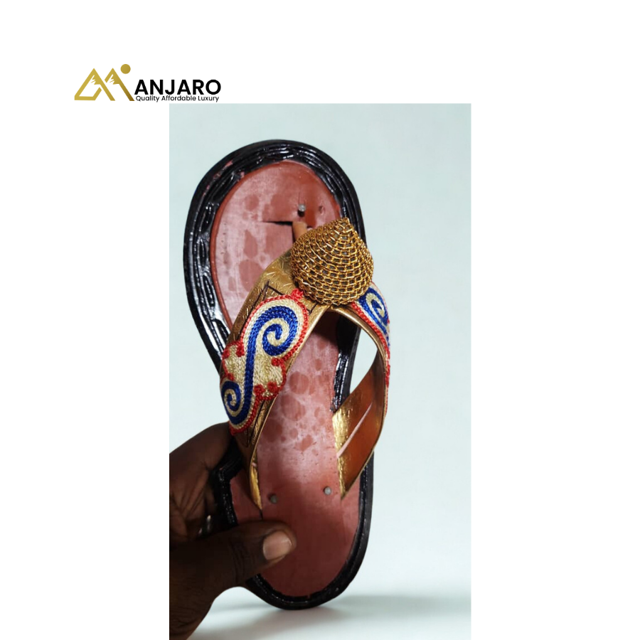 Regal Artisan Gold-Woven Leather Sandals – Black & Gold