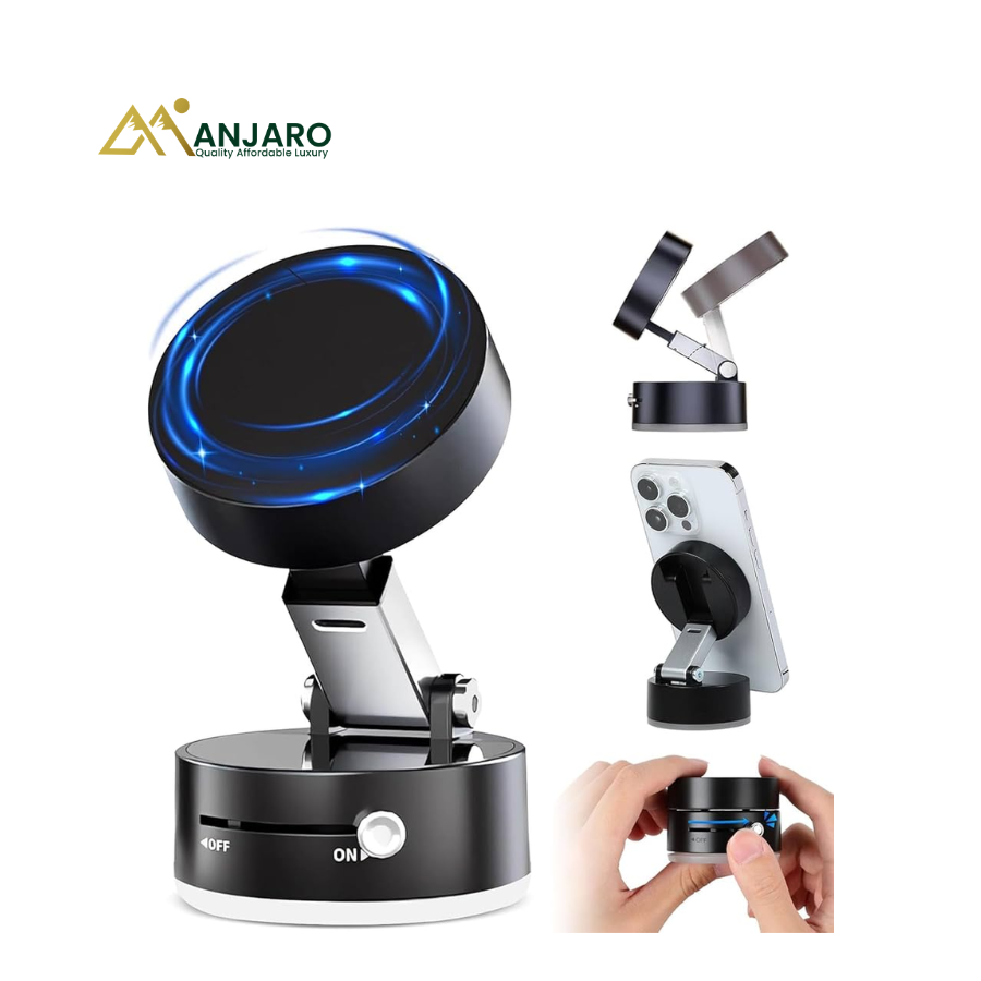 Vacuum Magnetic Suction Phone Mount | Strong Hold Hands-Free Magnetic Car & Desk Phone Holder with Vacuum Lock