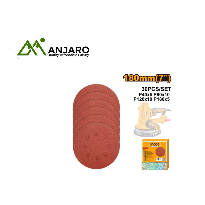 AKRS180030 Sanding Sheet Set 180mm (30 Pcs) – Random Orbital Sander Discs for Wood, Metal & Paint