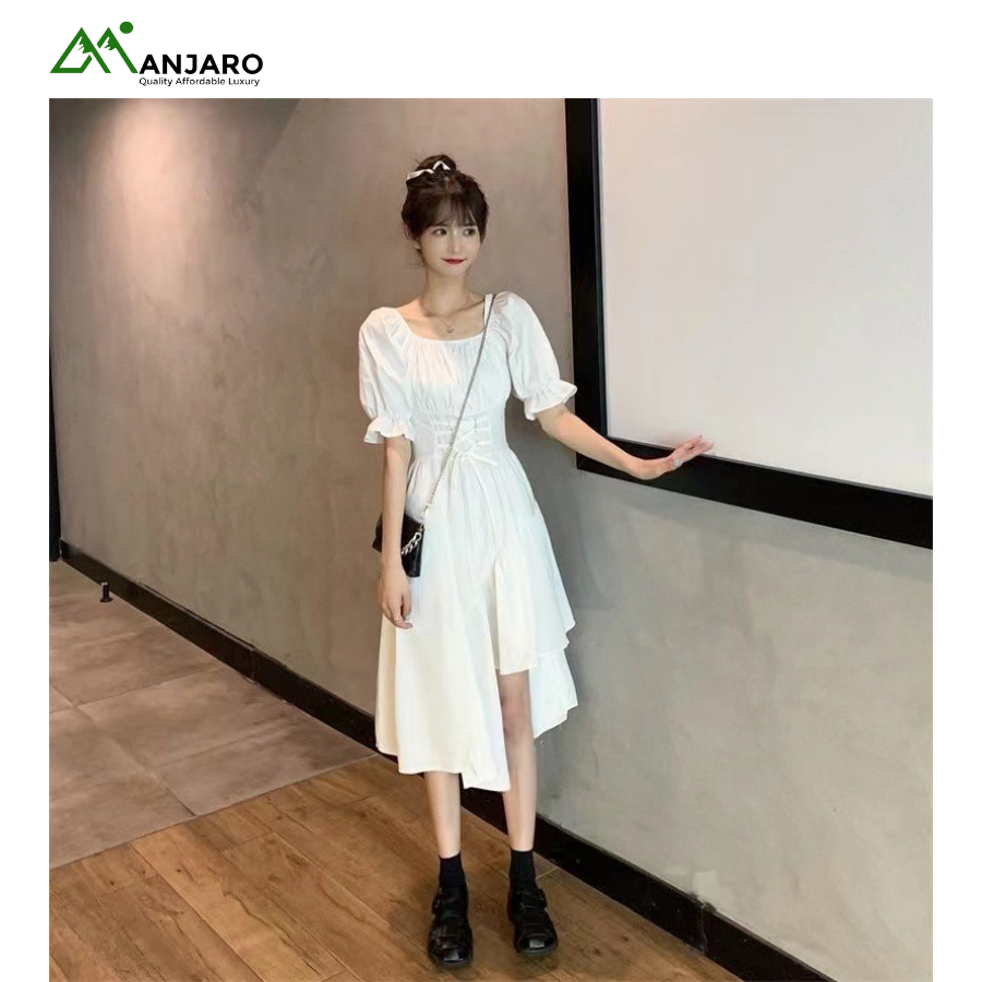 Women's Irregular Puff Sleeve Dress | Spring/Summer Fairycore A-Line Slim Midi Dress for Women(Shipping Fee Included)