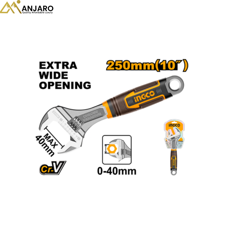 Adjustable Wrench (8" & 12") – Cr-V Steel, Extra Wide Opening, Soft Grip HandleHADW131088 & HADW131128