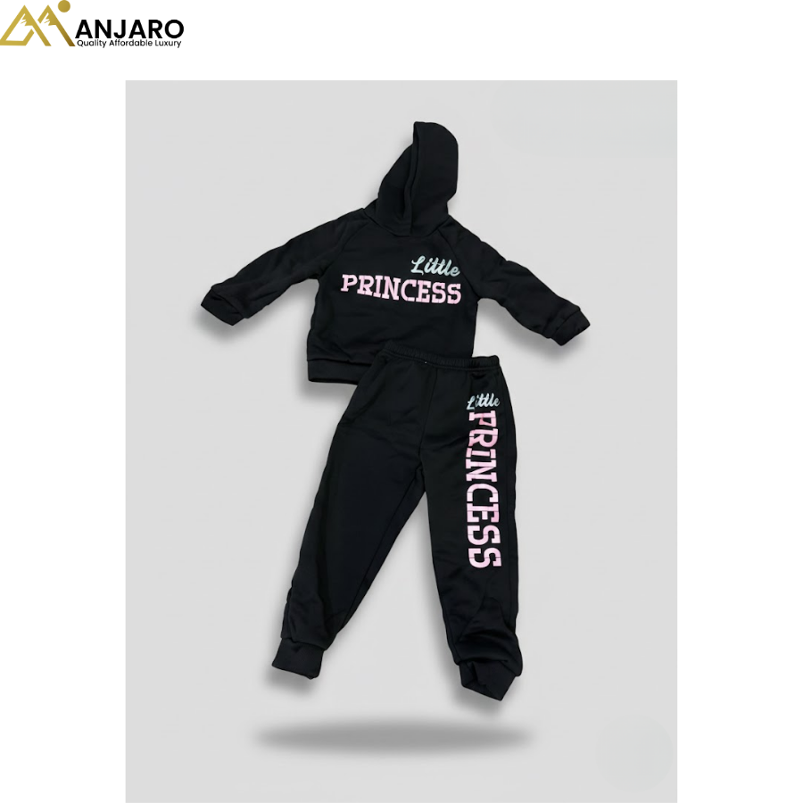 Girls “Little Princess” Black Hoodie & Joggers Set – 2 Piece Tracksuit (Sizes 2–4)