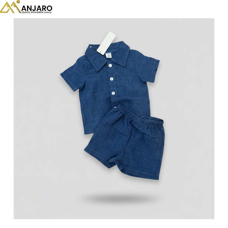 Baby Boys Navy Blue Shirt & Shorts Set – 2 Piece Outfit (4–9 Months)