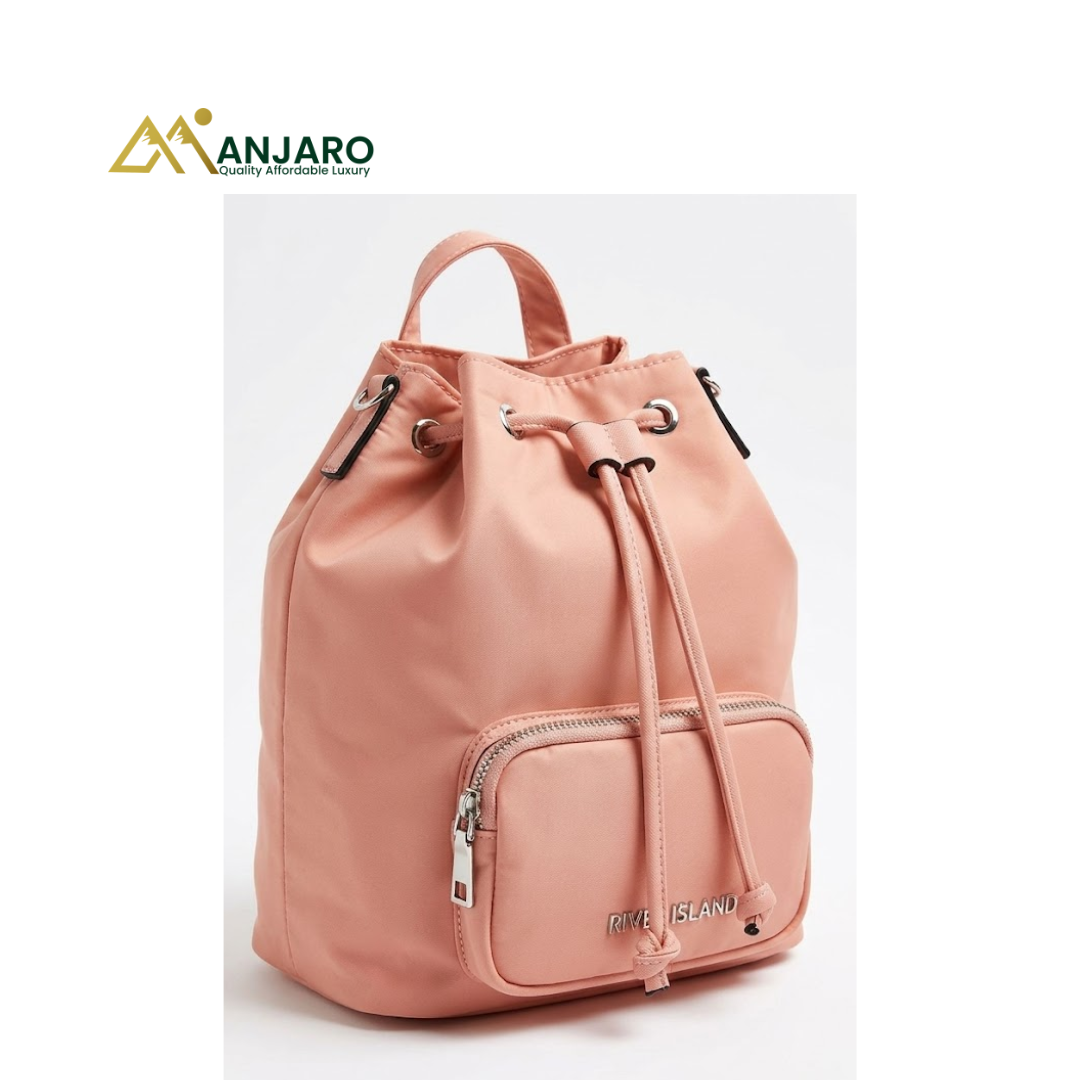 River Island Pink Nylon Drawstring Backpack – Women’s Casual Lightweight Bag