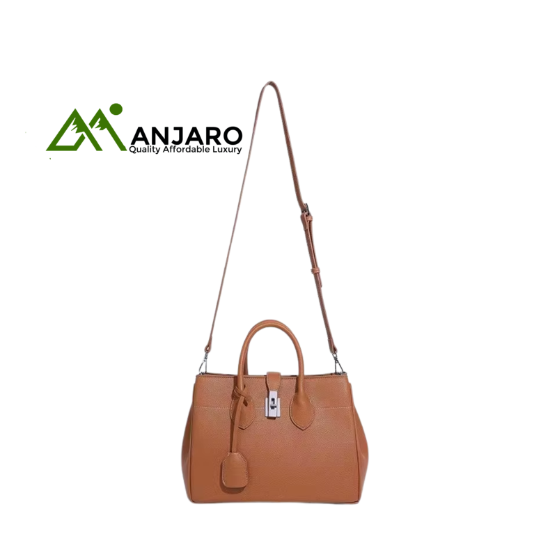 Elegant Women's Structured Office Bag – Lychee Texture PU Handbag with Lock Closure & Large Capacity