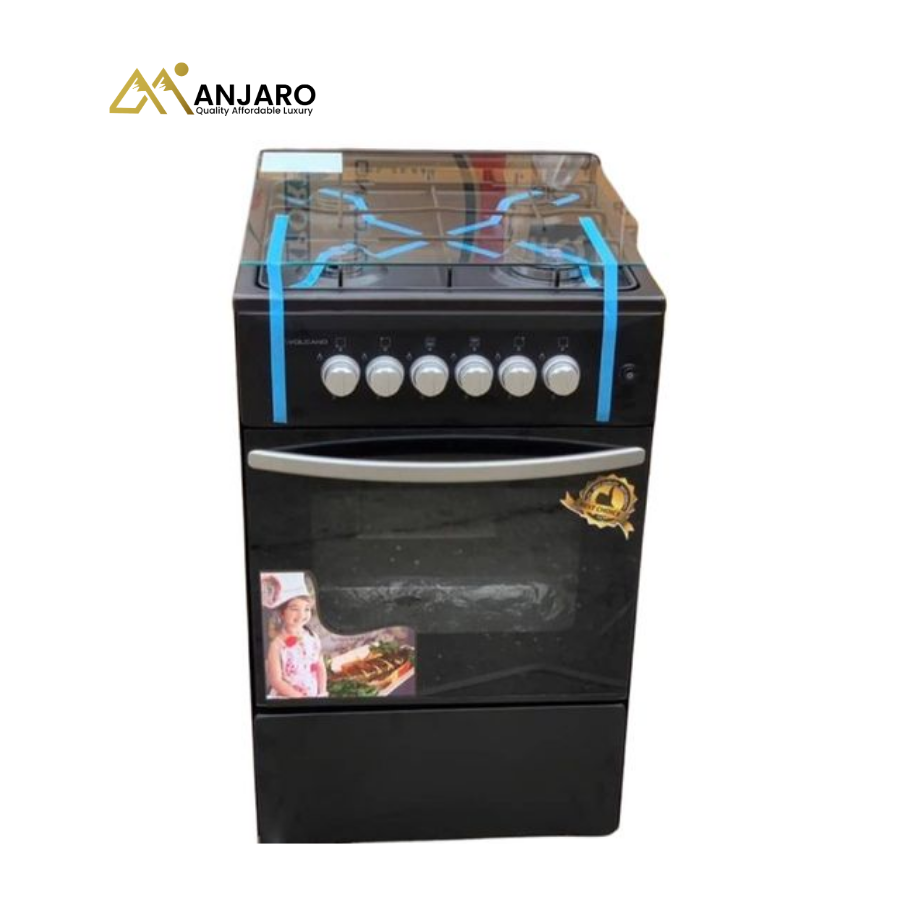 Volcano Ferre 60x60 (Smart) Gas Cooker – 4 Burners, Spacious Design, Gray, Black & Yellow Finish