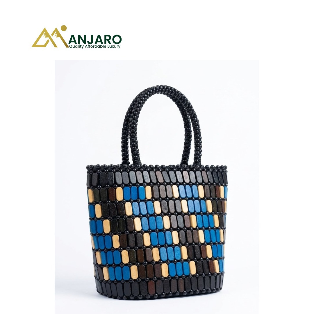 Artisan Azure & Ebony Beaded Market Tote – Cobalt Mosaic Fusion