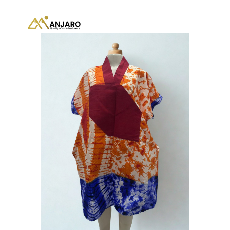 Tie-Dye African Bubu Dress with Statement Panel – One Size, Loose Fit, Breathable & Stylish