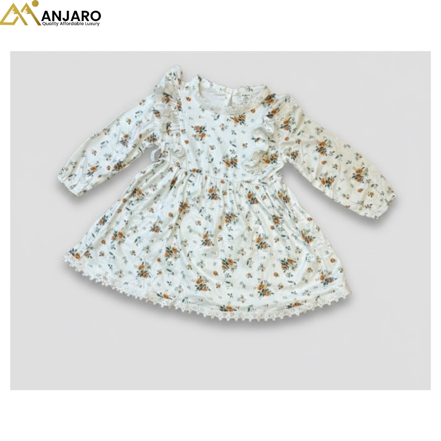 Baby Girl Floral Frill Dress 12–18 Months | Long Sleeve Vintage Style Cream Toddler Dress