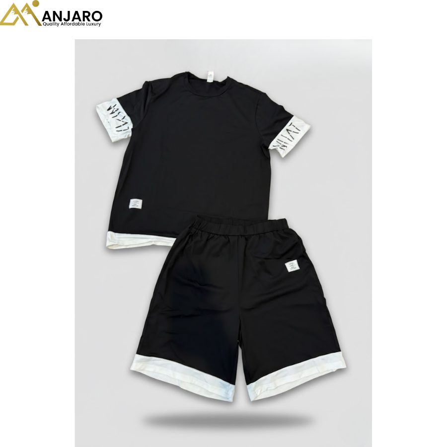 Unisex Black Layered T-Shirt & Shorts Set – Casual 2 Piece Outfit (Sizes 10–16)