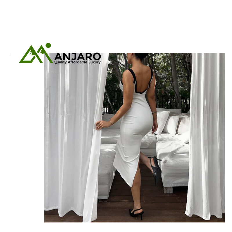 Block Color Spaghetti Strap Bodycon Slit Long Dress – Sexy Slim Fit Summer Women’s Dress