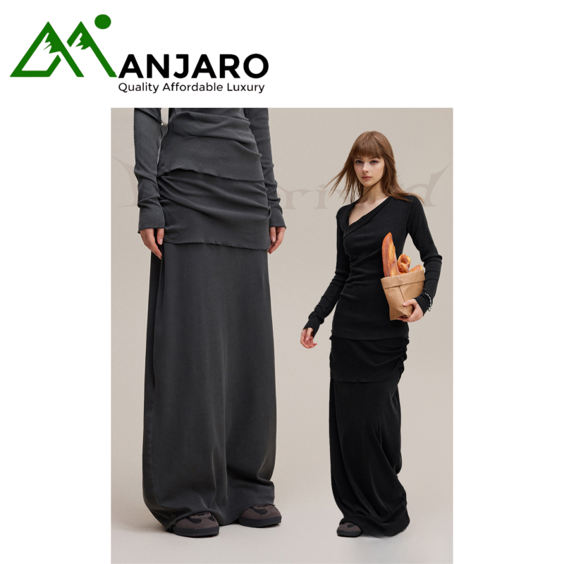 BE Women's Clothing Autumn Retro Lace-Up Knit Midi Bodycon Skirt (Shipping fee included)