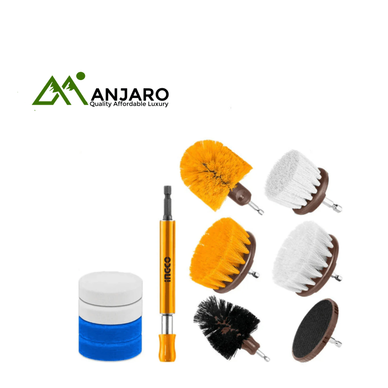 WCB1101 11 Pcs Cleaning Brush Set – 1/4" Hex Shank, Multi-Surface Drill Scrub Kit with Extension Holder & Pads