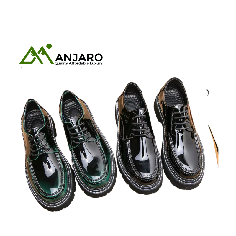 Foreign Trade Men’s Casual Leather Shoes – Patent Leather Slip-On Loafers with Genuine Leather Lining & Sole