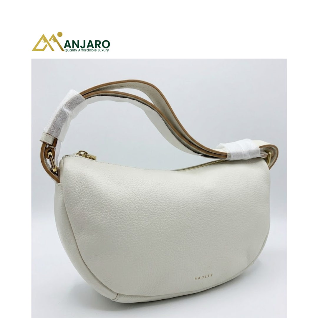 Radley White Pebbled Leather Crescent Shoulder Bag – Women’s Elegant Designer Handbag