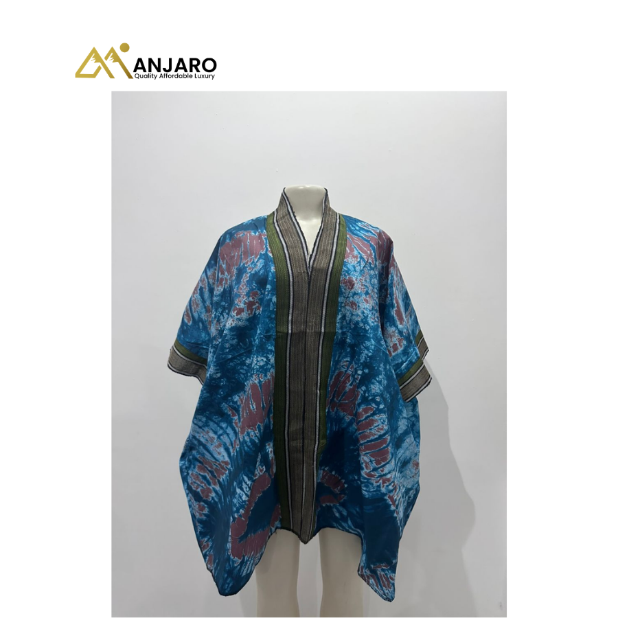 Celestial Batìk Silk-Sheen Bubu – Azure & Earth-Tone Fusion