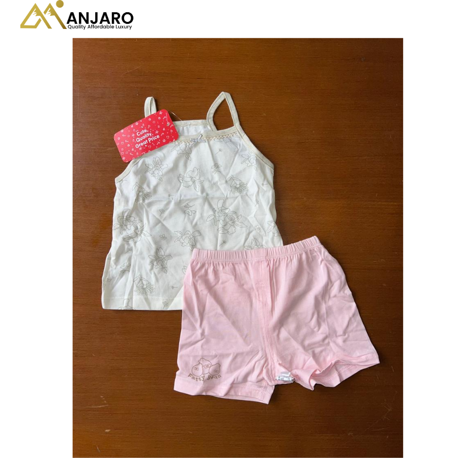 Fatty Bean Baby "Kiss Baby" Patterned Top and Pink Shorts – 2-Piece Set