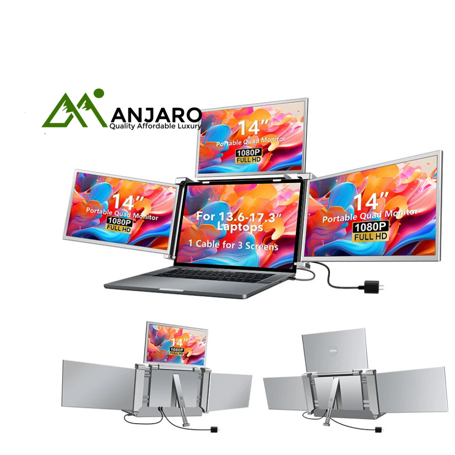 Portable 14-Inch IPS Laptop Monitor – Hung-On Dual/Triple Screen Extender, 1080P, Type-C & HDMI Plug-and-Play