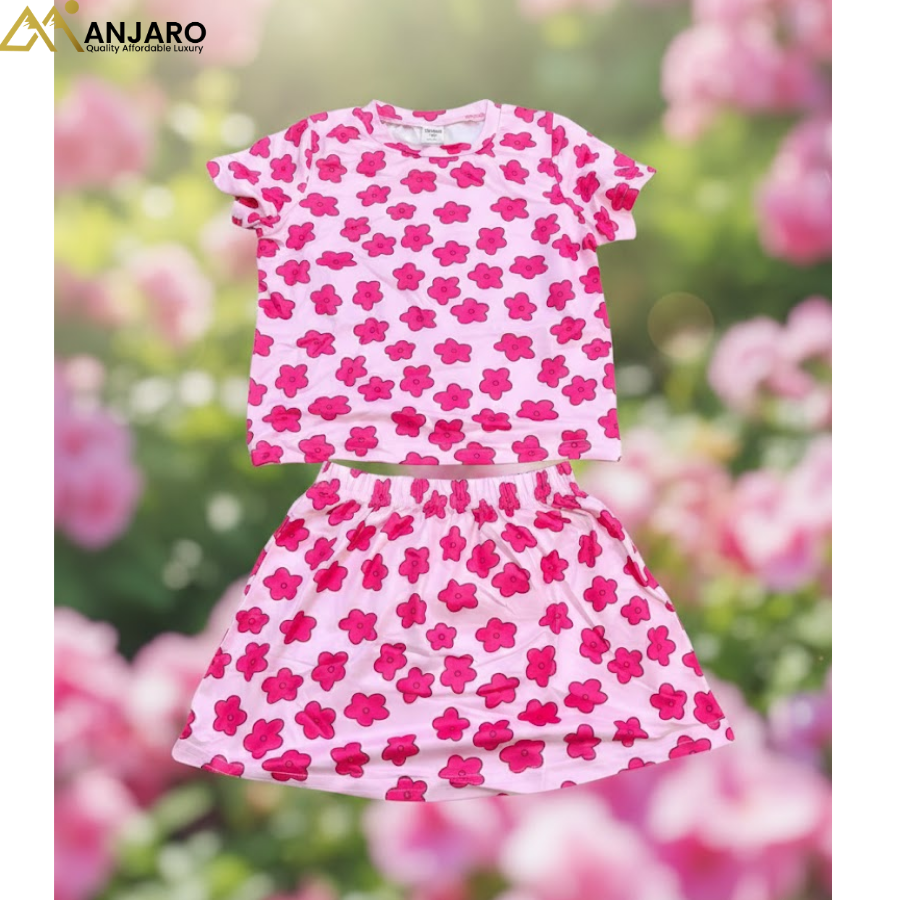Girls Pink Floral Top & Skirt Set – 3/4/5 Years