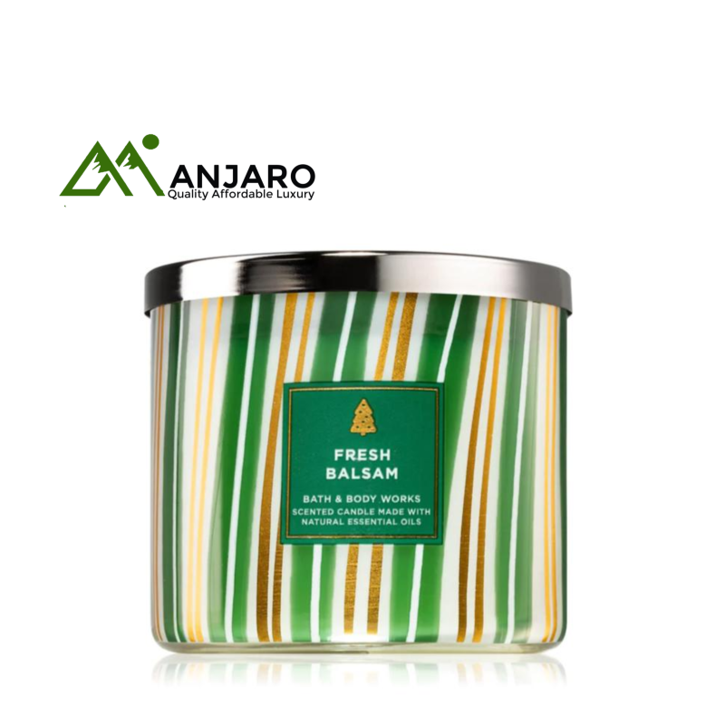 BATH & BODY WORKS Fresh Balsam Stripes 3-Wick Candle – 14.5 oz | Crisp Evergreen Scent with Festive Fragrance & Long Burn Time