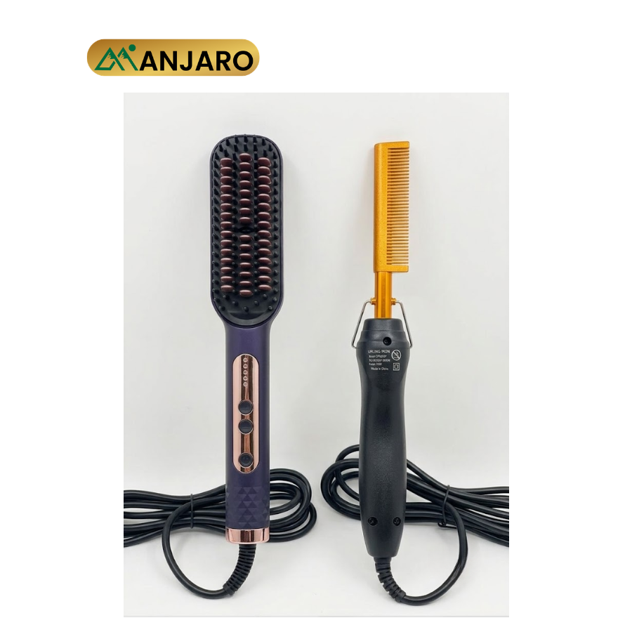 Hot Comb & Electric Hair Brush Combo Set – Heated Styling Tool for Straightening, Smoothing & Frizz Control