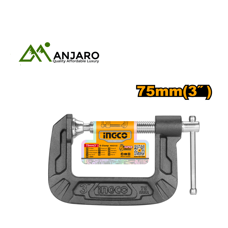 HGC0103 3" G Clamp – Heavy-Duty Cast Iron Body with T-Shaped Thread for Firm Clamping Grip
