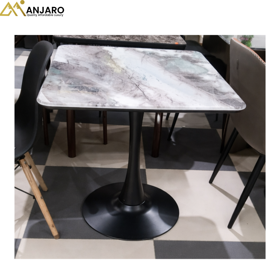 Modern Marble-Top Dining Table with Metal Pedestal Base